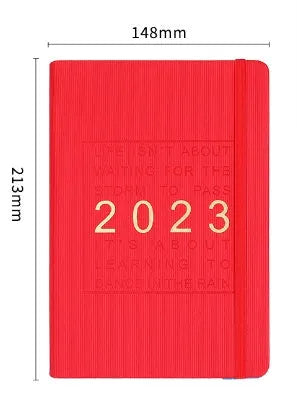 Creative student almanac calendar with imitation leather cover open to show weekly layout