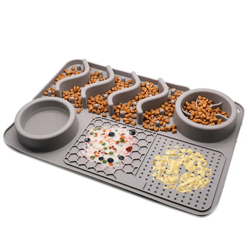 Premium silicone pet licking pad in various colours, designed to slow down eating and promote dental health for dogs