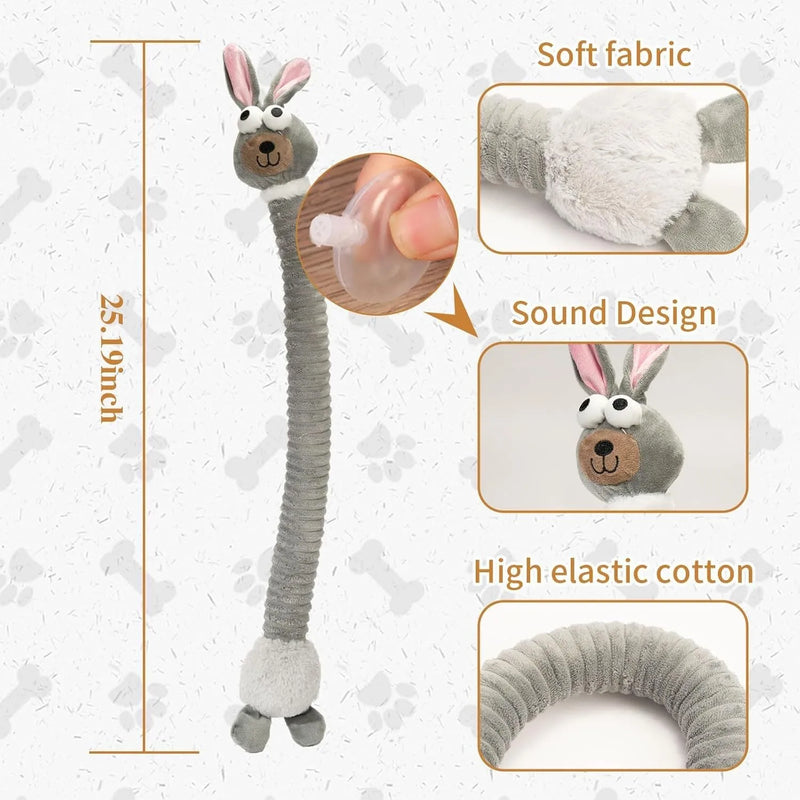 Squeaky dog toys plush stuffed crinkle pet chew toys for small medium large dogs puppy teething toys designed to alleviate boredom and aid training, available in brown grey and yellow colour options.