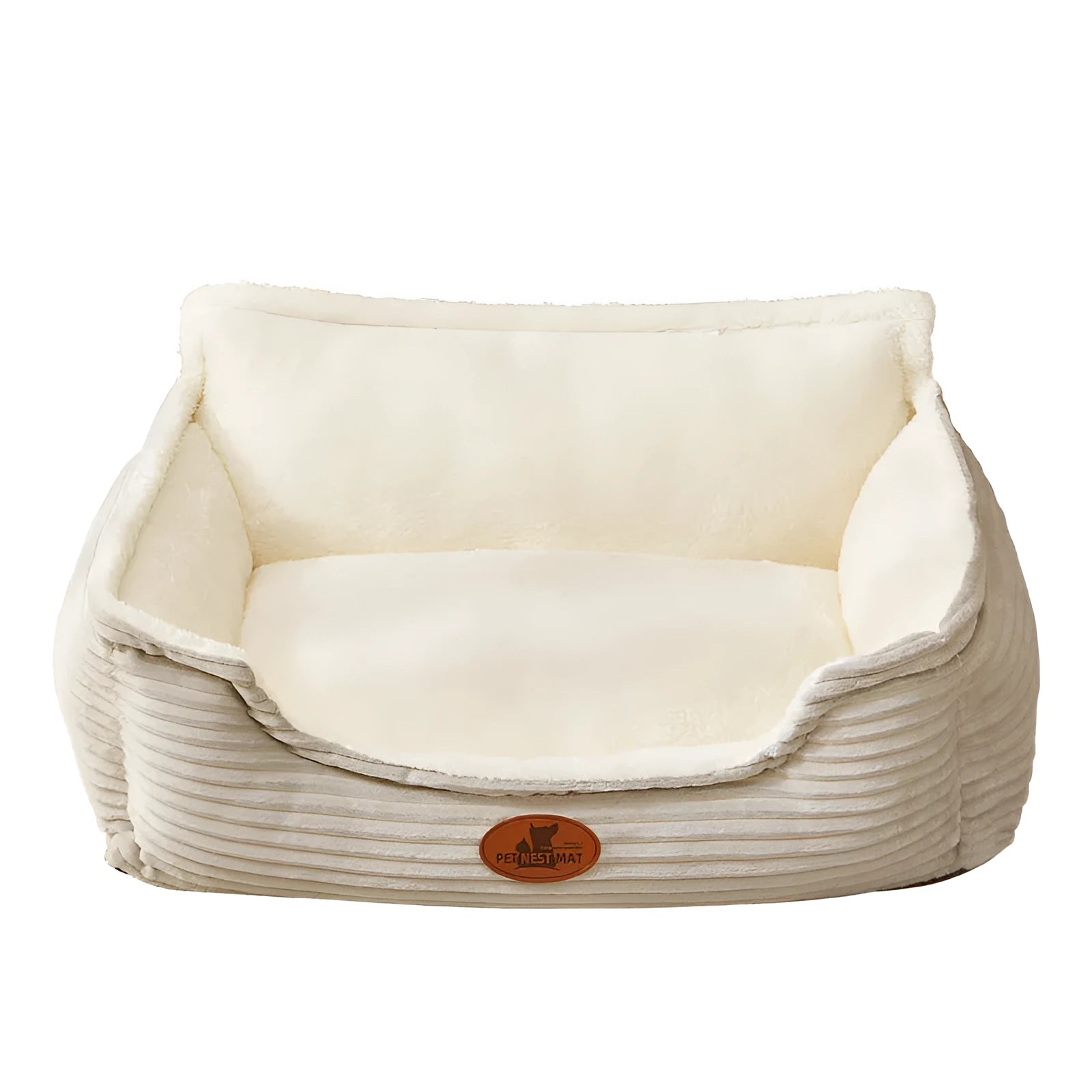 Coffee coloured removable washable pet kennel cushion bed for small medium dogs cats on a wooden floor