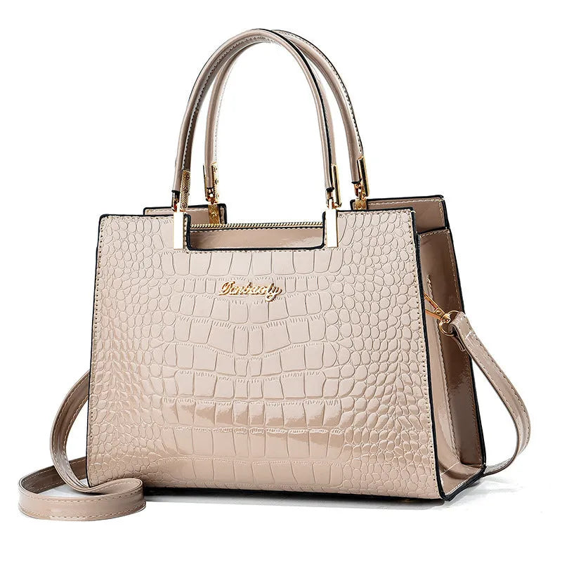 A medium-hard PU leather one-shoulder handbag in a horizontal square shape, shown in multiple colour options.