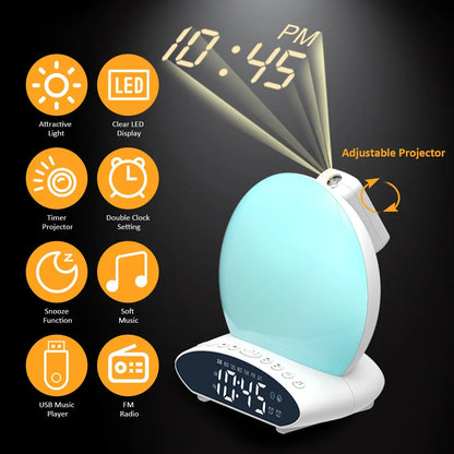 Wake-up Light Alarm Clock with sunrise simulation and FM radio features