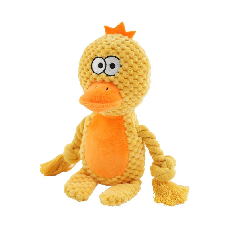 Hippo design plush dog toy with sound feature and cotton rope interior for interactive tug training
