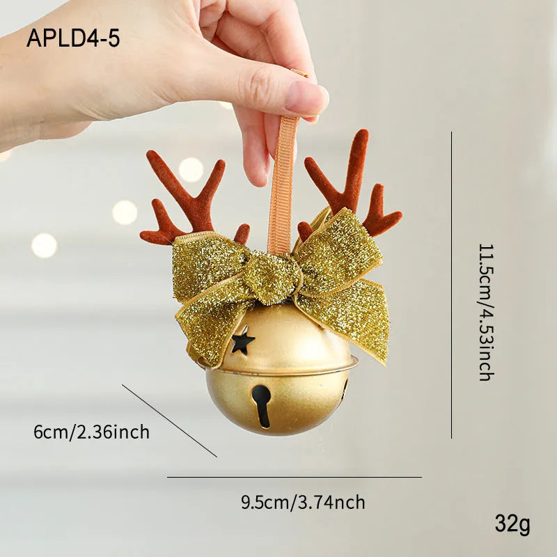 Wrought iron decorative pendant with antlers, pine cone, bowknot, and a small bell in a choice of colours.