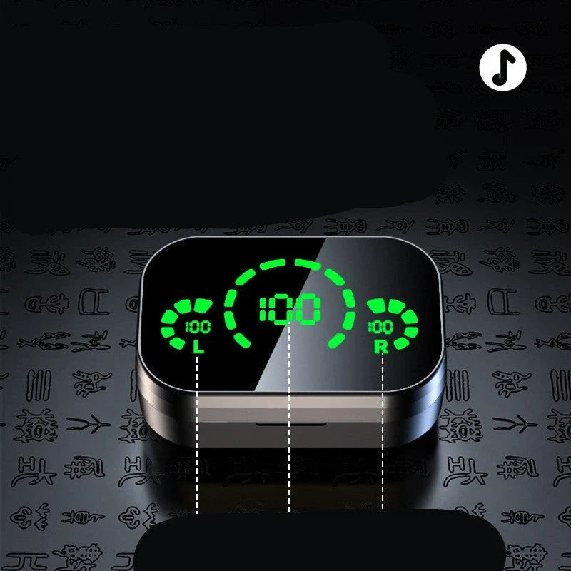 Sleek wireless Bluetooth earbuds with smart LED display, noise-cancelling microphone, and high-fidelity graphene diaphragms