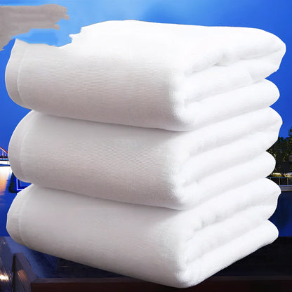 White 100% cotton bath towel, 21-strand yarn, 26-30s absorption, sizes 70x140cm to 150x200cm, weights 350-1000g