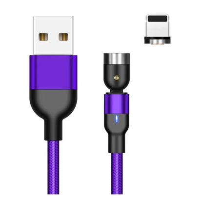 Essager black magnetic USB charging cable with 540-degree rotating connector showing LED light and nylon braiding