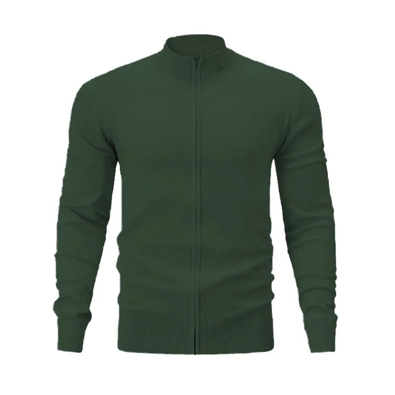 Cotton zipper front sweater with stand collar in multiple colour options showing loose fit