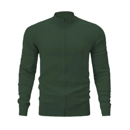 Cotton zipper front sweater with stand collar in multiple colour options showing loose fit