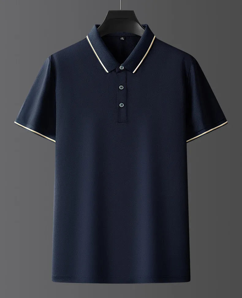 Men's mulberry silk short sleeve shirt in a solid colour on a hanger, showing regular fit and thin fabric for summer
