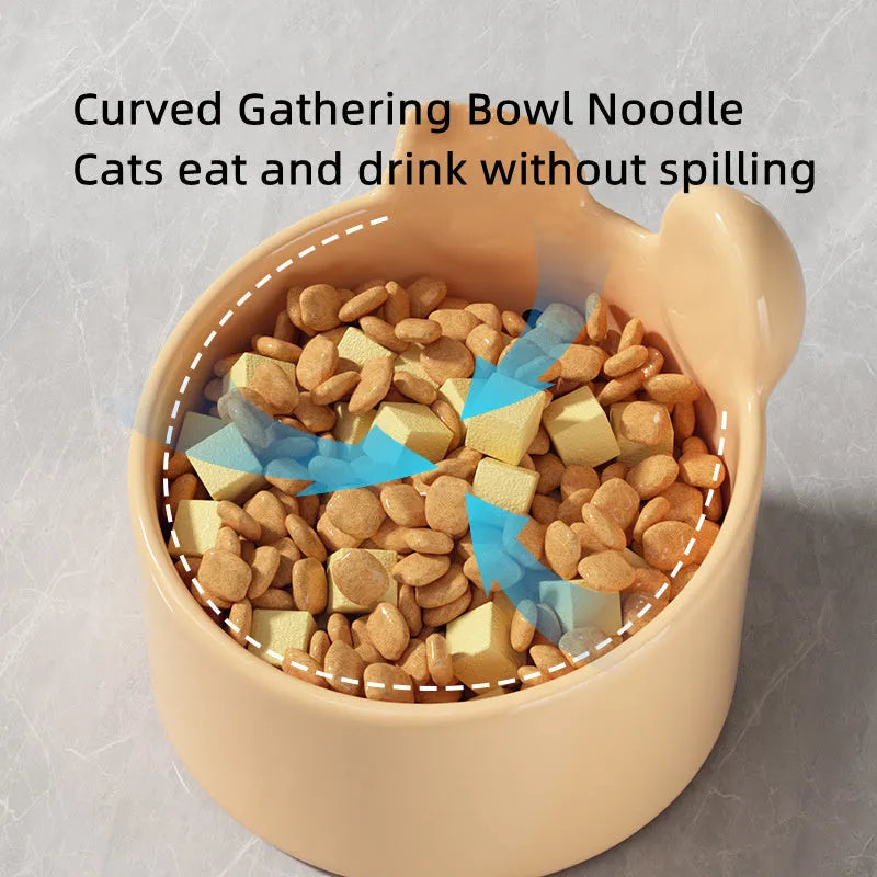 Blush Critter ceramic pet bowls in white rabbit and brown bear designs, showing neck protection rim.