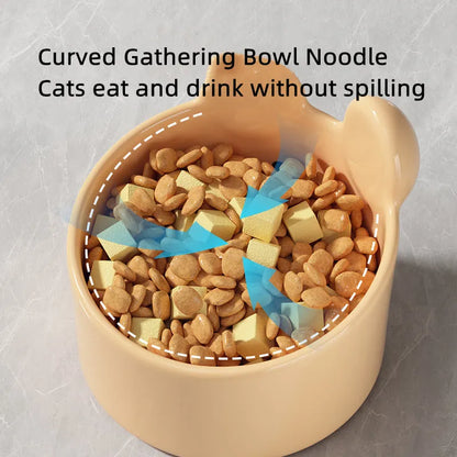 Blush Critter ceramic pet bowls in white rabbit and brown bear designs, showing neck protection rim.