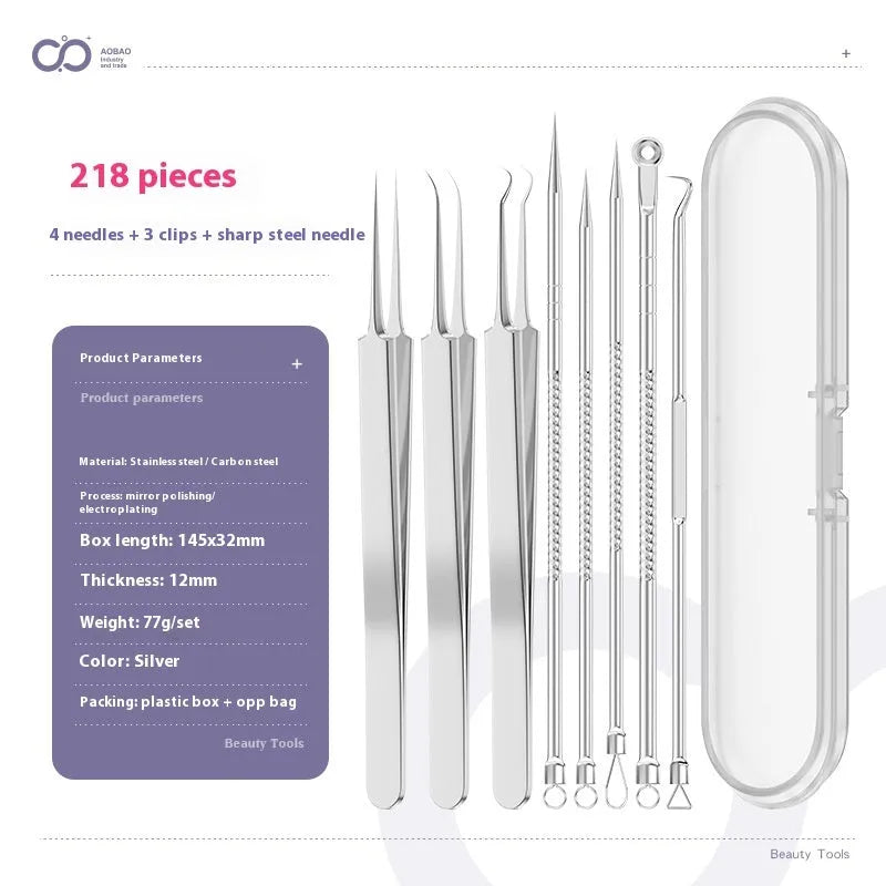 Four metal acne needles with ultra fine pointed tips for precise spot treatment skincare