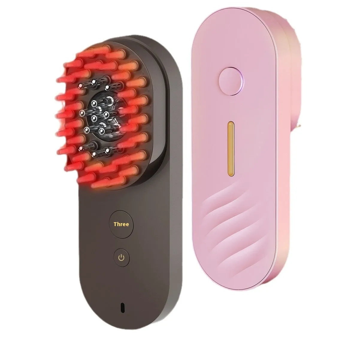 Smart massage comb with red light therapy for head care in pink or black colour options