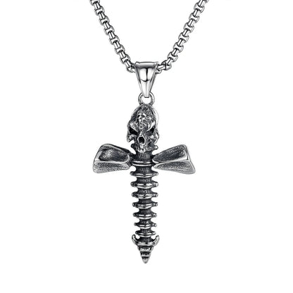 Men's silver electroplated skull necklace with stainless steel chain and alloy pendant showing six design options