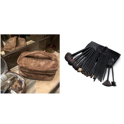 Waterproof portable partition storage handbag in PU leather, 23x11.5x15.5cm, grey or brown