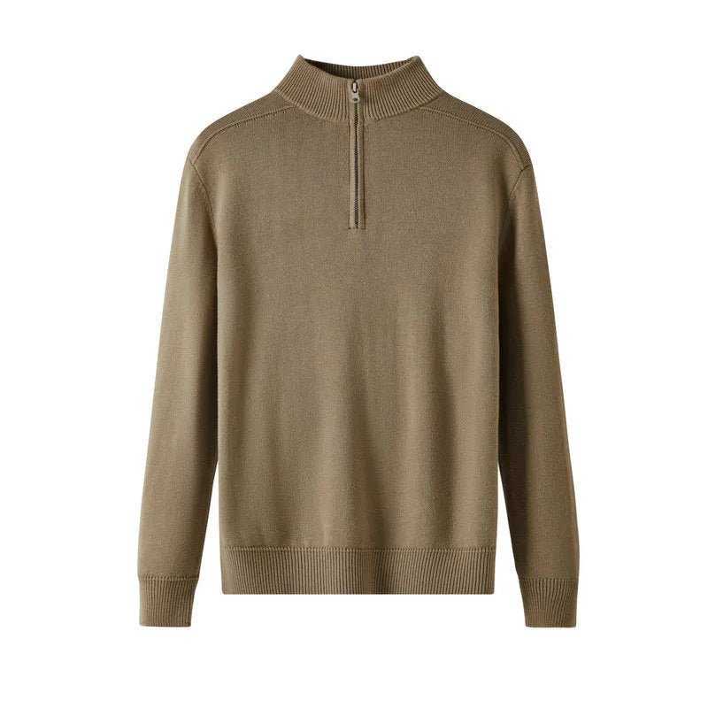 Men's thickened wool casual sweater in slim fit with long sleeves, shown in multiple colour options