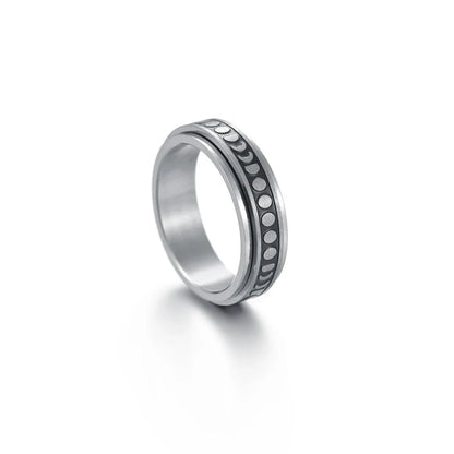 Titanium steel ring with intricate star and moon designs, available in various sizes and colors