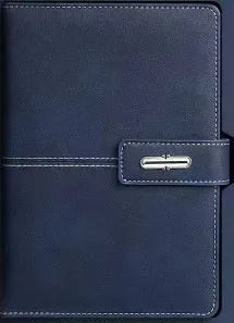 A5 notebook with imitation leather cover in colour options including black, red, green, blue, and orange.