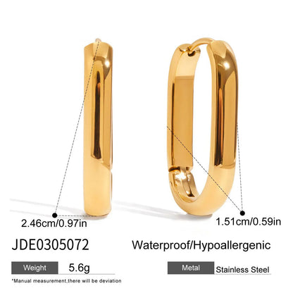Pair of 18K gold plated stainless steel ear clips with geometric oval ellipse shape for women