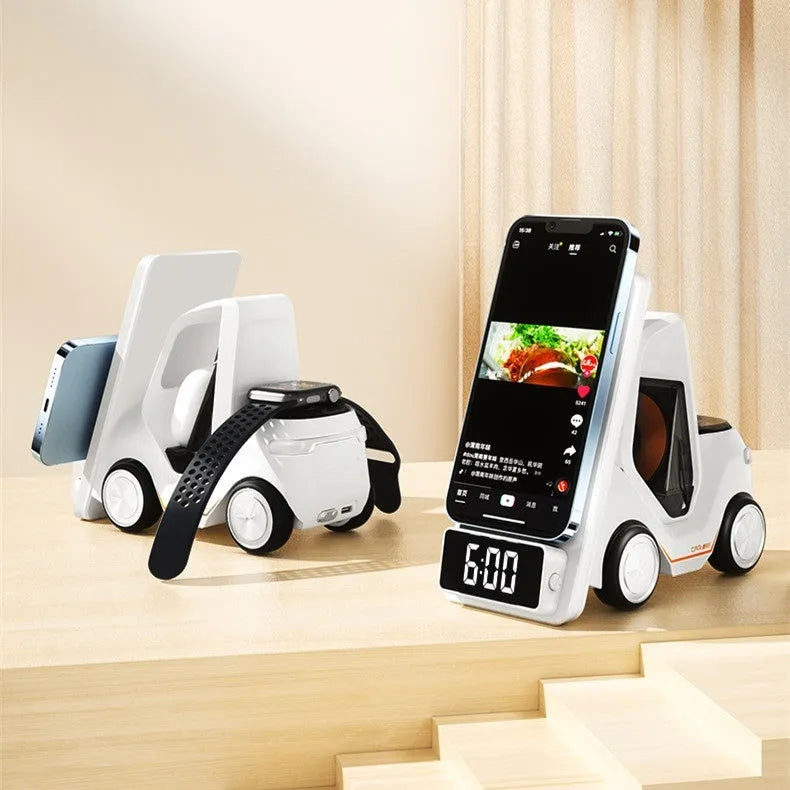 15W three-device wireless charging bracket in grey colour with compact 150x146x75mm dimensions