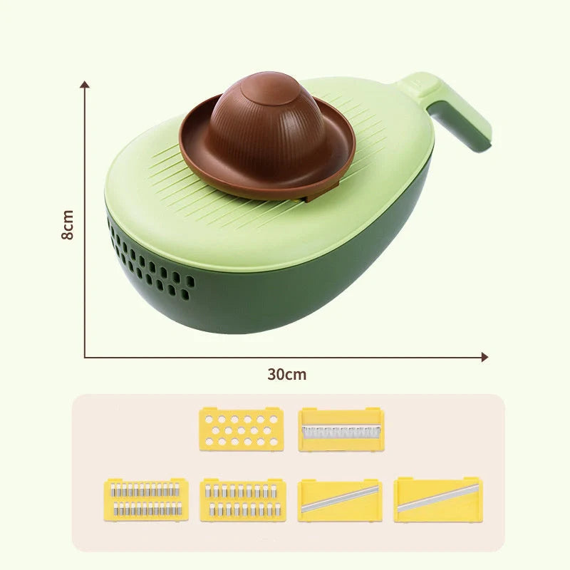 Stainless steel and PP vegetable grater with storage box in avocado green and mango yellow