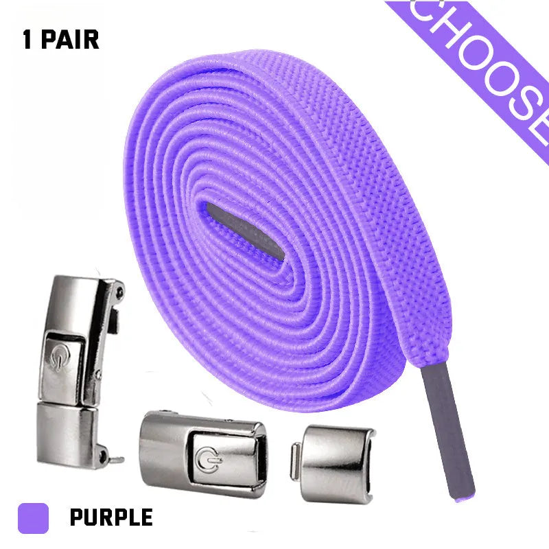 Press lock elastic shoelace with 8mm widened flat profile in assorted colours.