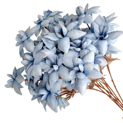 Haze blue silk flower bouquet with campanula, linglan, and wildflowers for home decoration