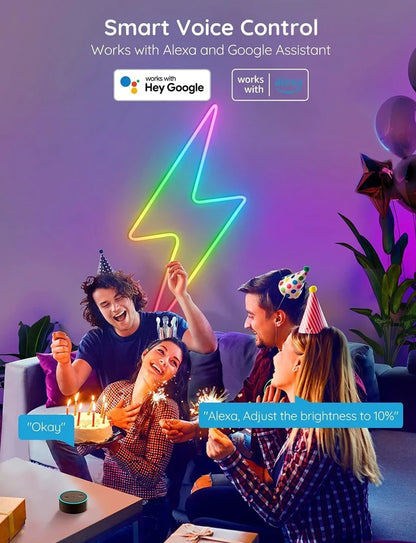 12V/24V Bluetooth WiFi RGBIC music neon light strip with 84 LED beads and waterproof construction