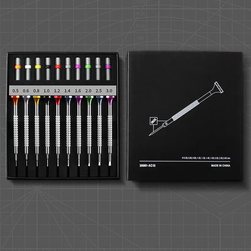 10-piece precision screwdriver set with 20 spare bits for watch and glasses repair tools