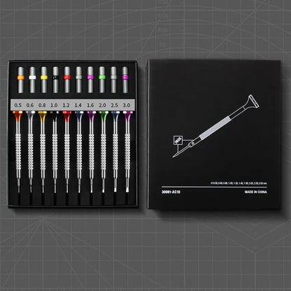 10-piece precision screwdriver set with 20 spare bits for watch and glasses repair tools