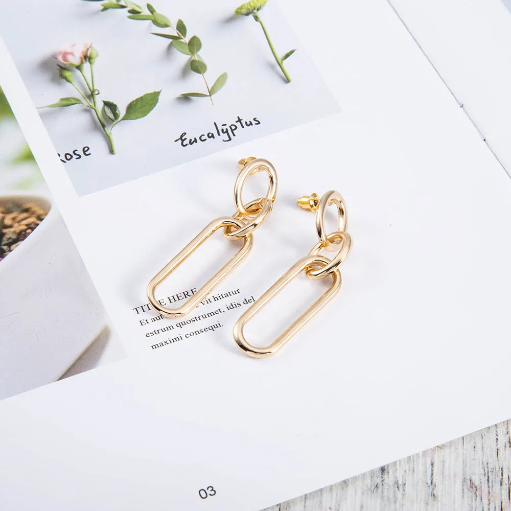 Sterling silver needle hoop earrings with geometry design and electroplated finish