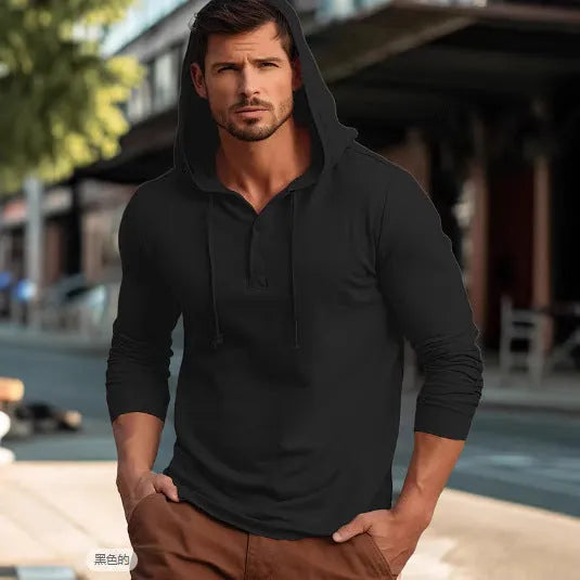 Men's casual cotton sports hoodie in pullover style with long sleeves, showing colour options