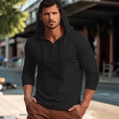 Men's casual cotton sports hoodie in pullover style with long sleeves, showing colour options
