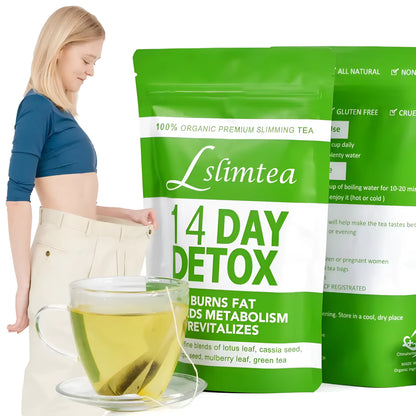 14-day herbal detox diet tea pack with 42g blend and 14 individual 3g sachets