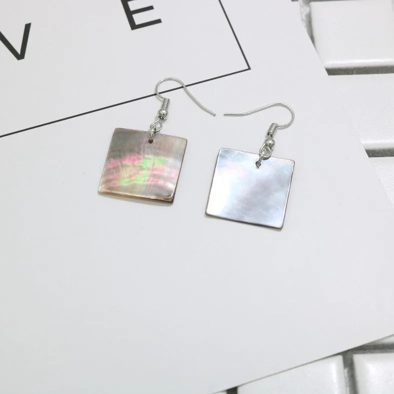 Women's geometric shell earrings in square panther or rectangular shell designs with natural retro style