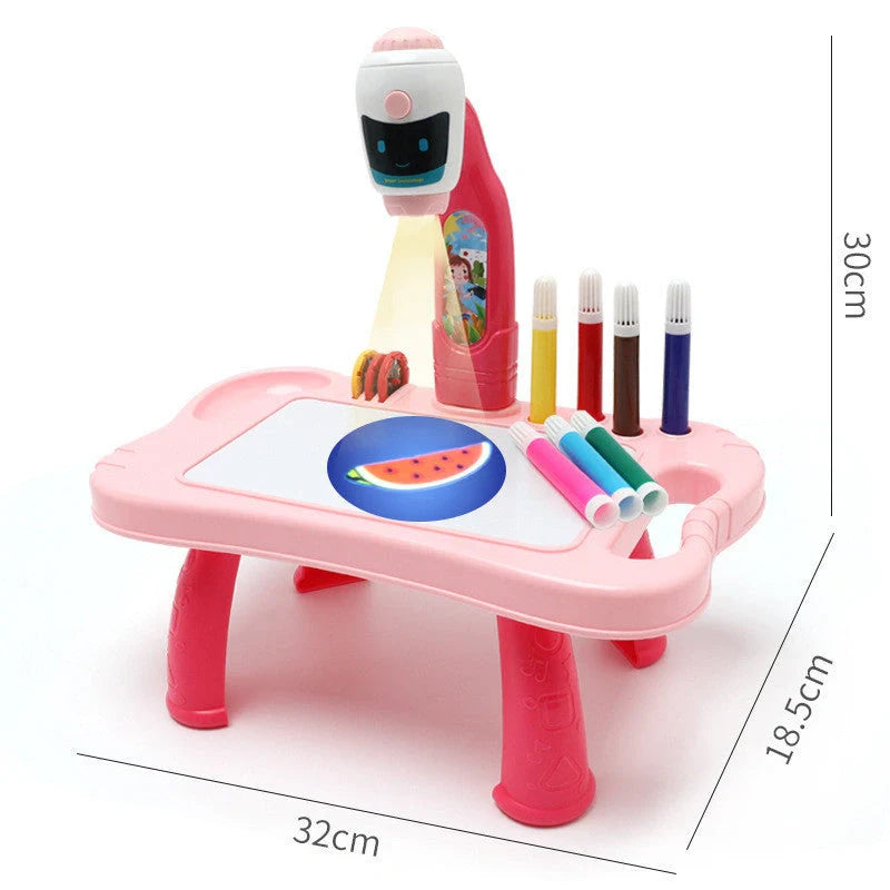 Children's magnetic drawing board with music and projection features in blue and pink