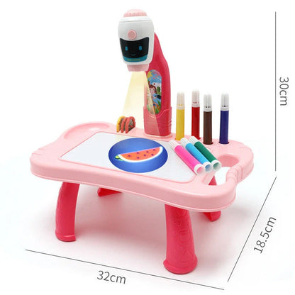 Children's magnetic drawing board with music and projection features in blue and pink