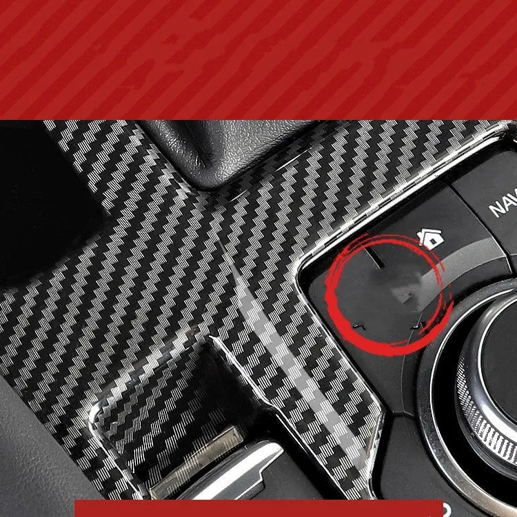 Carbon fibre patterned left and right steering wheel frame overlays for car interior upgrade.