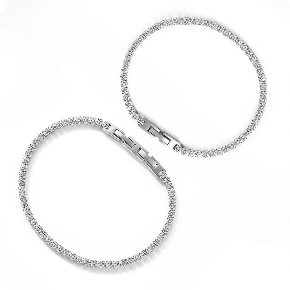 Stainless steel mesh ball chain necklace and bracelet set with geometric design and 3mm zircon inlay