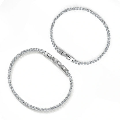 Stainless steel mesh ball chain necklace and bracelet set with geometric design and 3mm zircon inlay