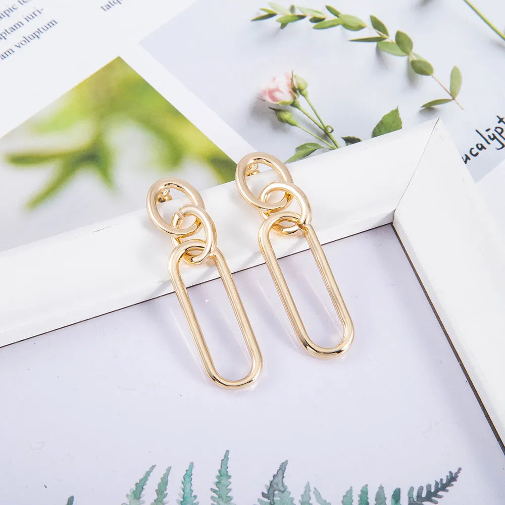 Sterling silver needle hoop earrings with geometry design and electroplated finish