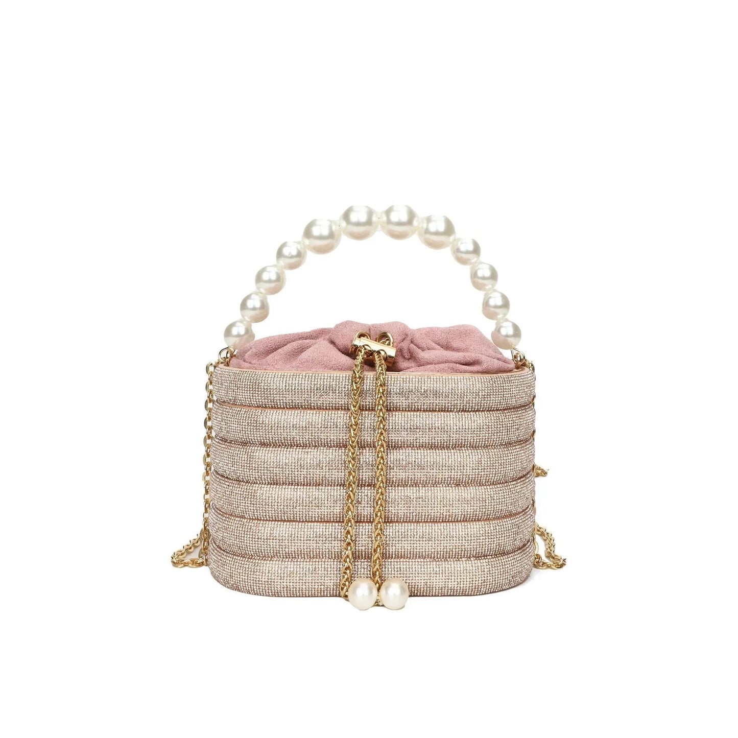Women's one-shoulder crossbody bag with pearl beading, round shape, and internal zipper pocket in black colour