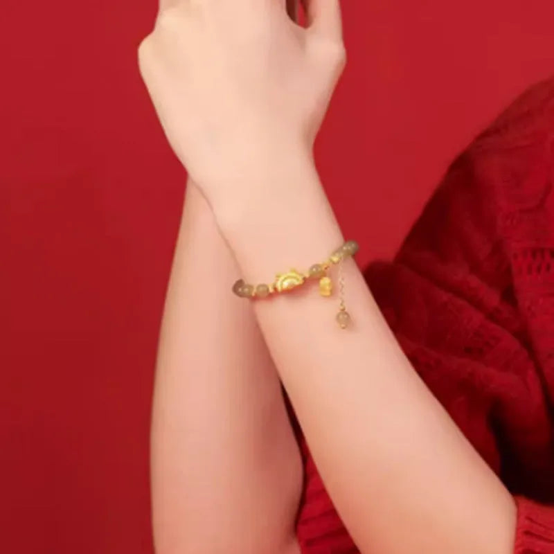 Hetian jade and red agate Chinese style bracelet with dragon zodiac design