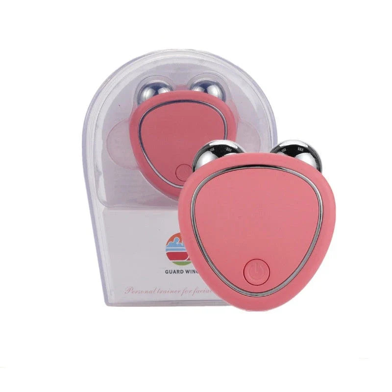 Portable facial beauty massager with dual rollers for lifting, toning, and reducing puffiness