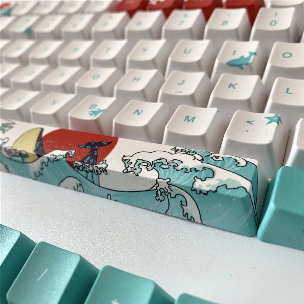 Coral Sea colour PBT keycaps with five-sided sublimation for Xiao Yan mechanical keyboard