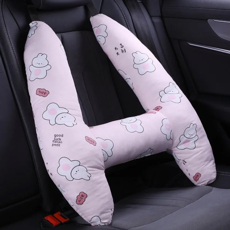 55x70cm car headrest pillow with floral skirt rabbit pattern and pearl cotton fill.