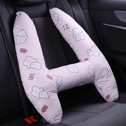 55x70cm car headrest pillow with floral skirt rabbit pattern and pearl cotton fill.