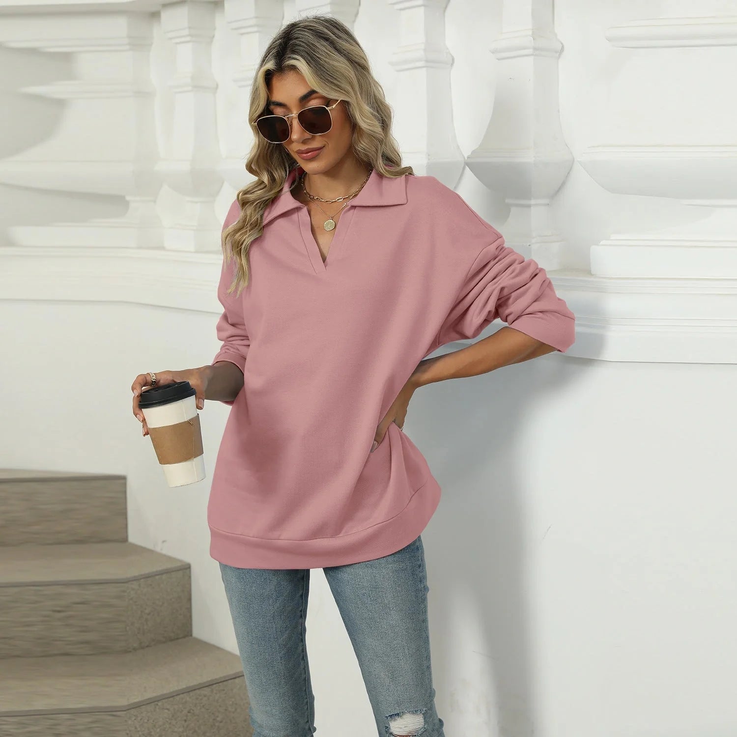 Stylish V-neck Lapel Sweatshirt for Women in various colours