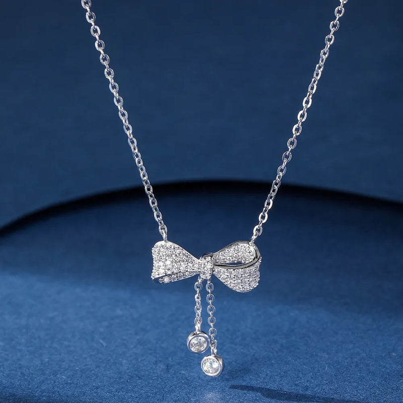S925 Sterling Silver Bow Light Luxury Clavicle Chain: 40-45cm adjustable necklace with 925 silver purity and electroplated finish for lasting shine